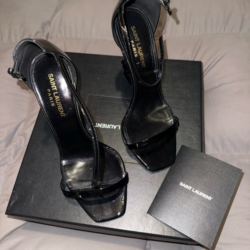 Saint Laurent Black YSL Logo-Heel Sandals - Picture 9 of 11